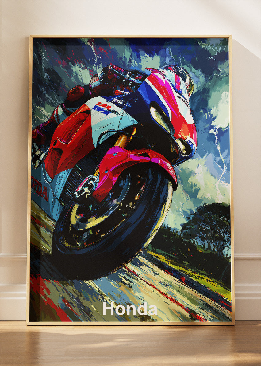 Honda Superbike Open Road Motion Wall Art Poster & Canvas