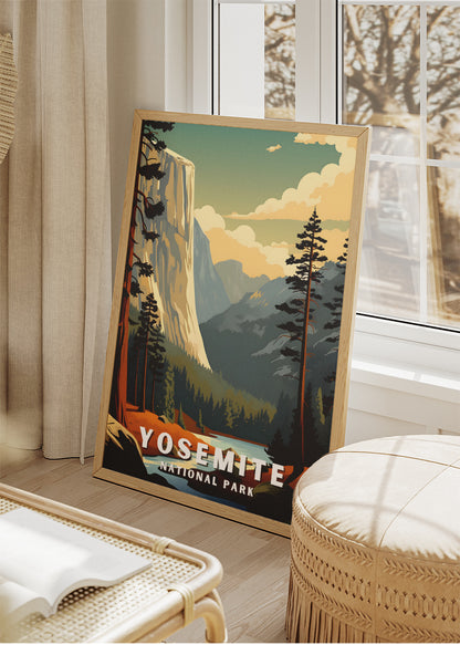 Yosemite National Park Poster & Canvas Print – Illustrated California Mountain Landscape Wall Art