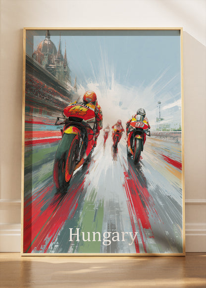 Hungary Motorcycle Racing Motion Wall Art Poster & Canvas