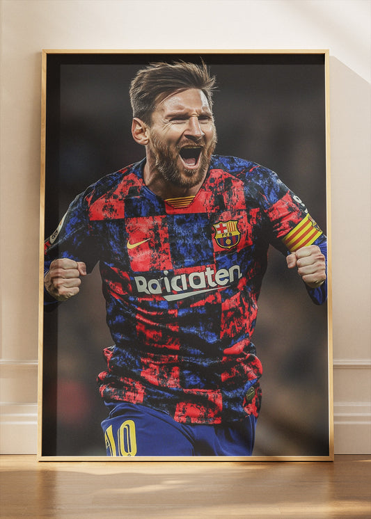 Lionel Messi Barcelona Celebration Wall Art | Iconic Football Legend Poster & Canvas