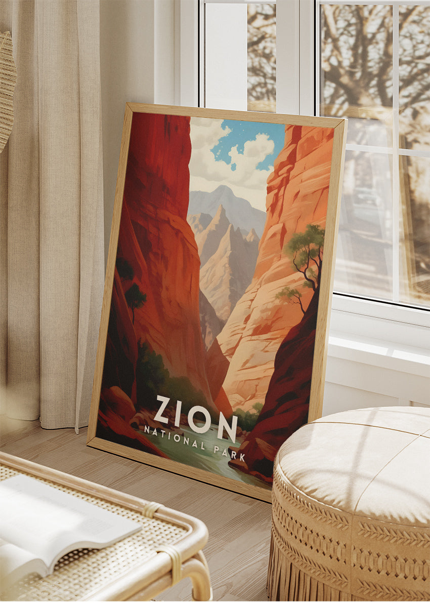 Zion National Park Poster & Canvas Print – Illustrated Utah Canyon Landscape Wall Art