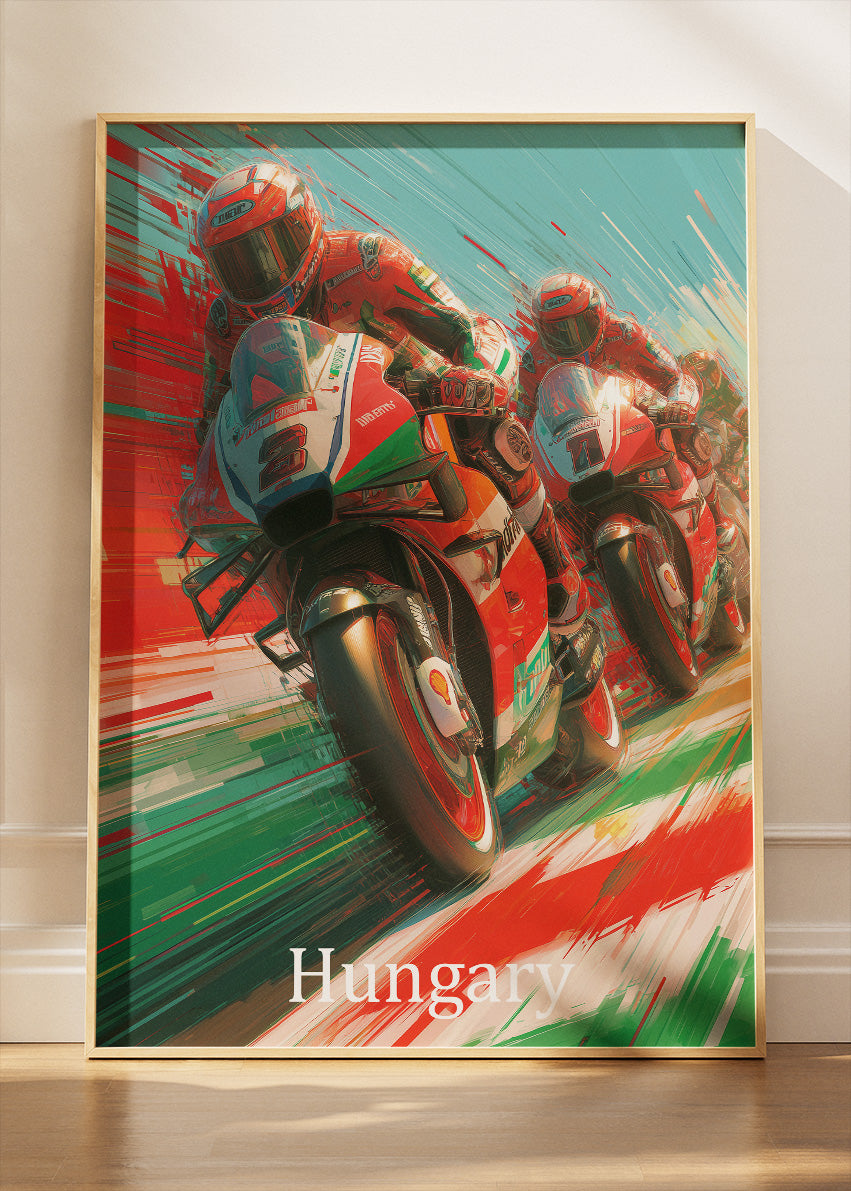 Hungary Motorcycle Racing Pack Motion Wall Art Poster & Canvas