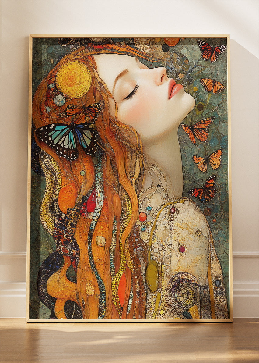 Art Nouveau Woman Wall Art – Butterfly Portrait Canvas Print & Elegant Bohemian Statement Poster for Living Room Decor UK