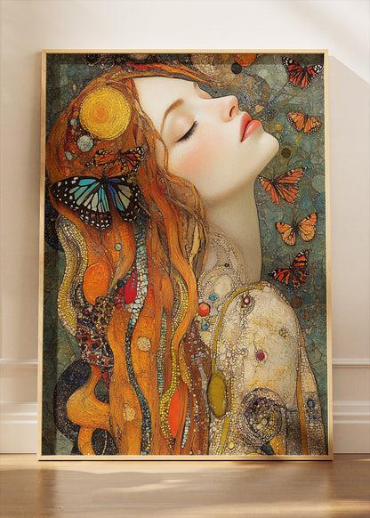 Art Nouveau Woman Wall Art – Butterfly Portrait Canvas Print & Elegant Bohemian Statement Poster for Living Room Decor UK