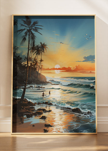 Golden Hour Tropical Coast – Sunset Beach Canvas & Poster Print – AI PRINT LAB