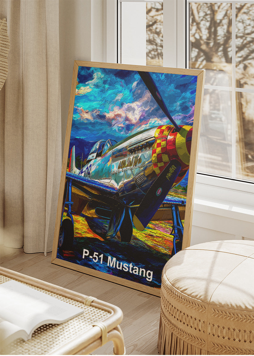 P-51 Mustang Poster & Canvas Print – Illustrated WWII Fighter Aircraft Wall Art
