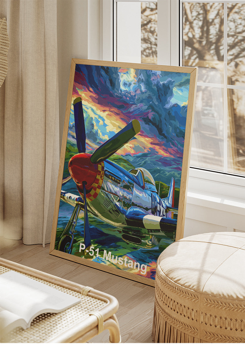 P-51 Mustang Poster & Canvas Print – Illustrated WWII Fighter Plane Wall Art