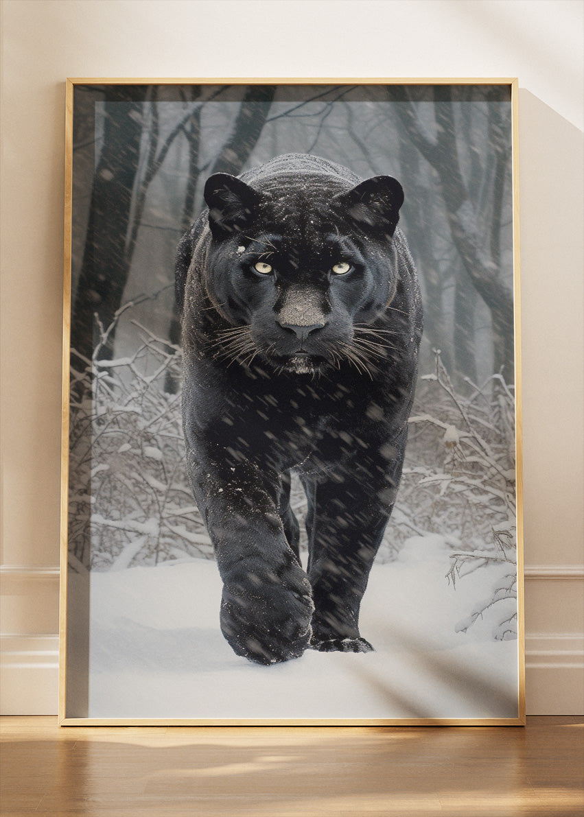 Black Panther Poster & Canvas Print – Majestic Snow Wildlife Art