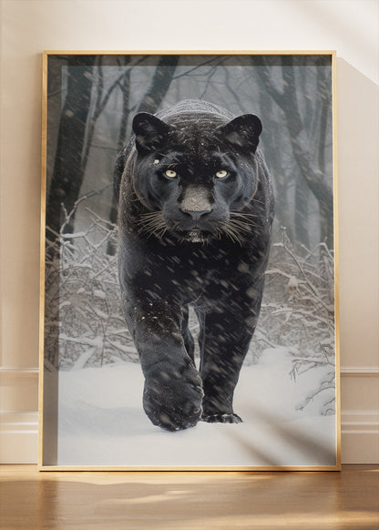 Black Panther Poster & Canvas Print – Majestic Snow Wildlife Art