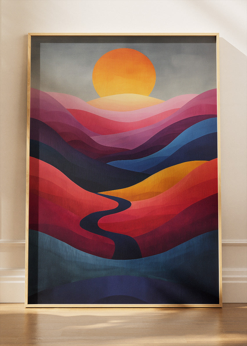 Abstract Sunset Hills – Modern Color Block Landscape Canvas & Poster Print – AI PRINT LAB