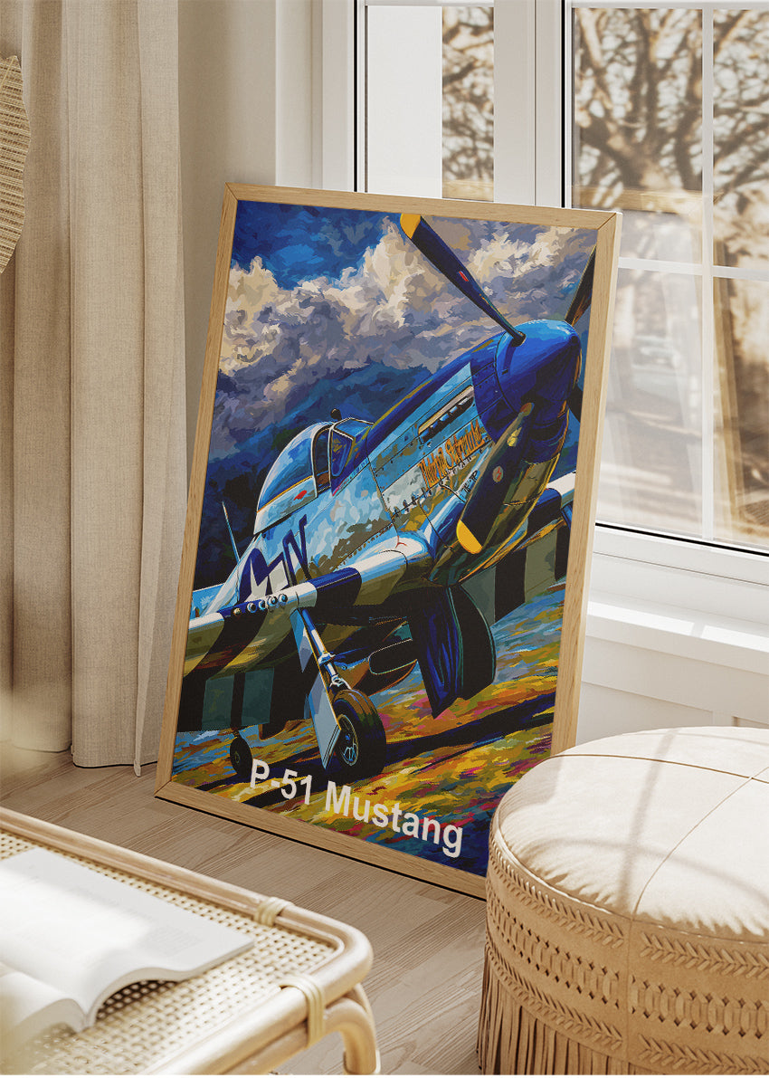 P-51 Mustang Poster & Canvas Print – Illustrated WWII Fighter Aircraft Wall Art