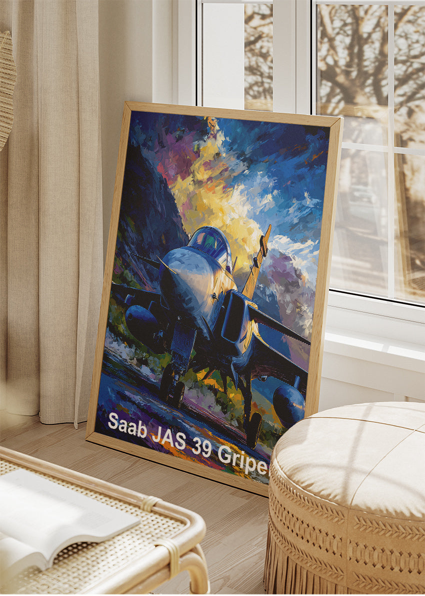 Saab JAS 39 Gripen Poster & Canvas Print – Illustrated Fighter Jet Wall Art