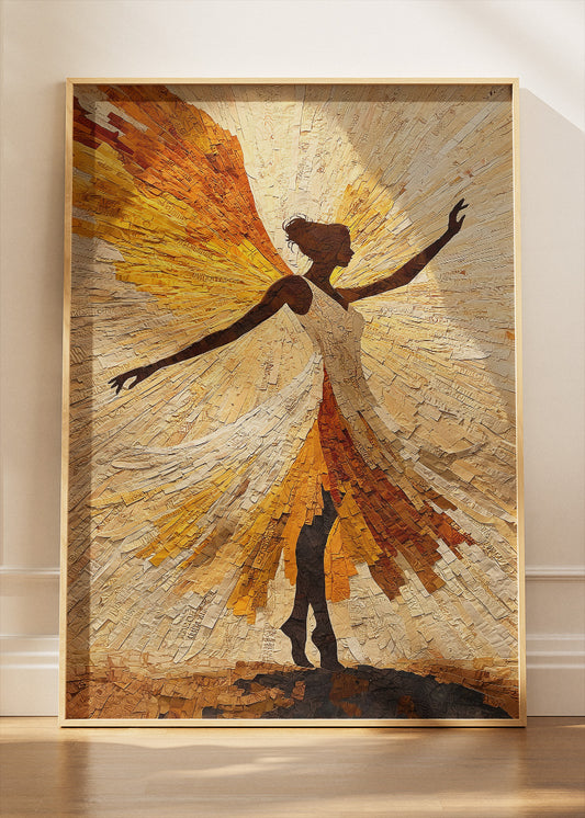 Golden Abstract Dancer Wall Art – Modern Textured Silhouette Canvas Print & Contemporary Statement Poster for Living Room Decor UK
