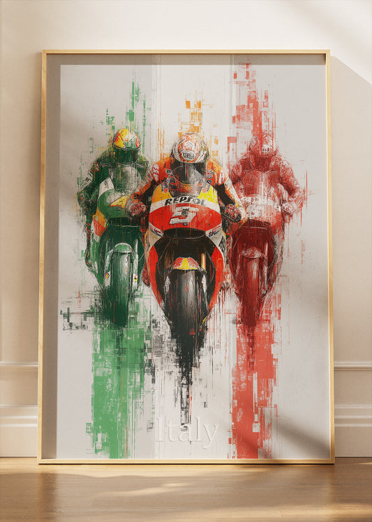 Italy Motorcycle Racing Tricolour Wall Art Poster & Canvas