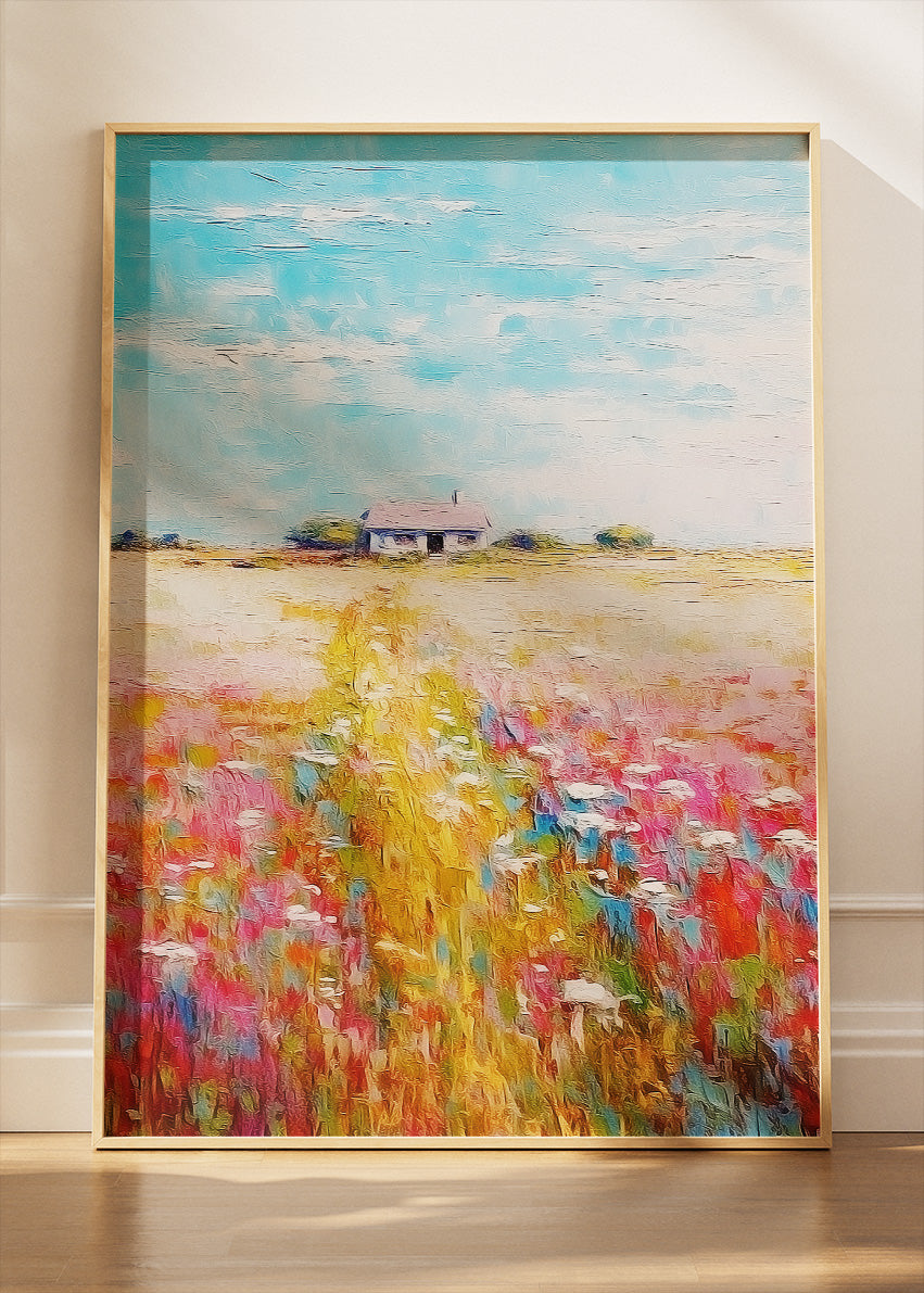 Vibrant Wildflower Path – Modern Impressionist Meadow Canvas & Poster Print – AI PRINT LAB