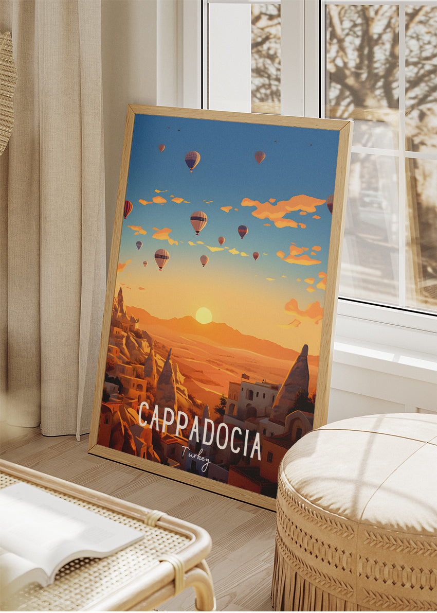 Cappadocia Türkiye Poster & Canvas Print – Vintage Hot Air Balloon Sunrise Art