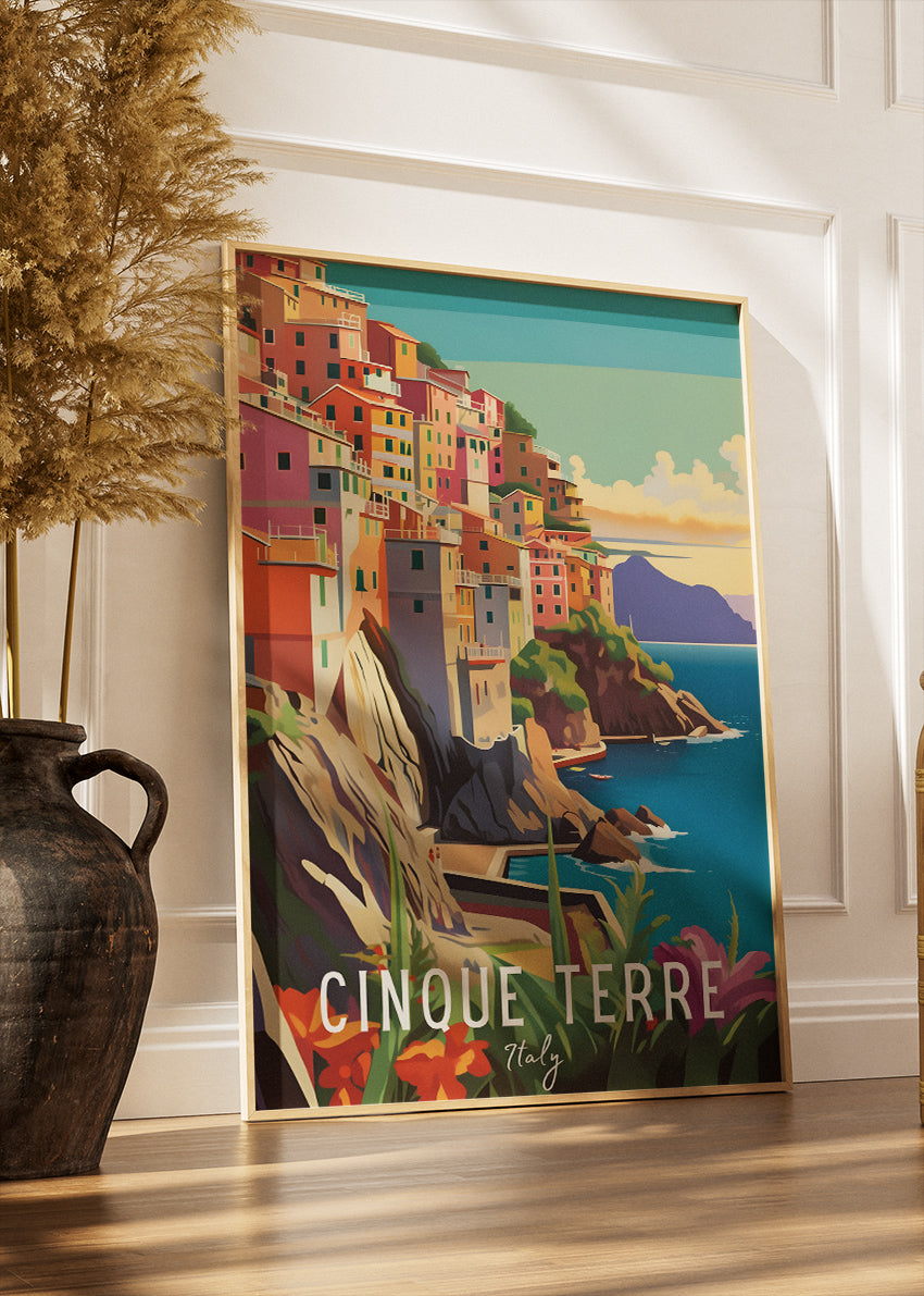 Cinque Terre Italy Poster & Canvas Print – Illustrated Coastal Village Art