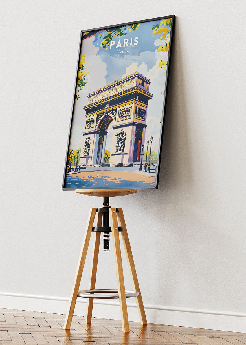 Paris France Poster & Canvas Print – Vintage Arc de Triomphe Travel Art