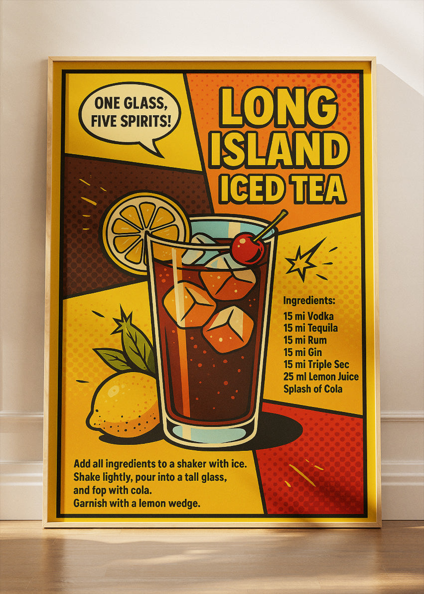 Long Island Iced Tea Pop Art Cocktail Poster & Canvas Print | Retro Bar Wall Art