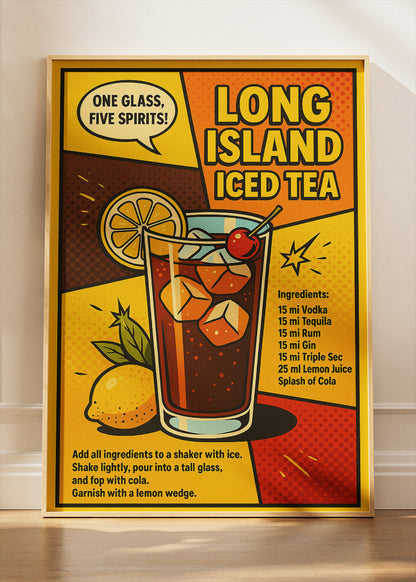 Long Island Iced Tea Pop Art Cocktail Poster & Canvas Print | Retro Bar Wall Art