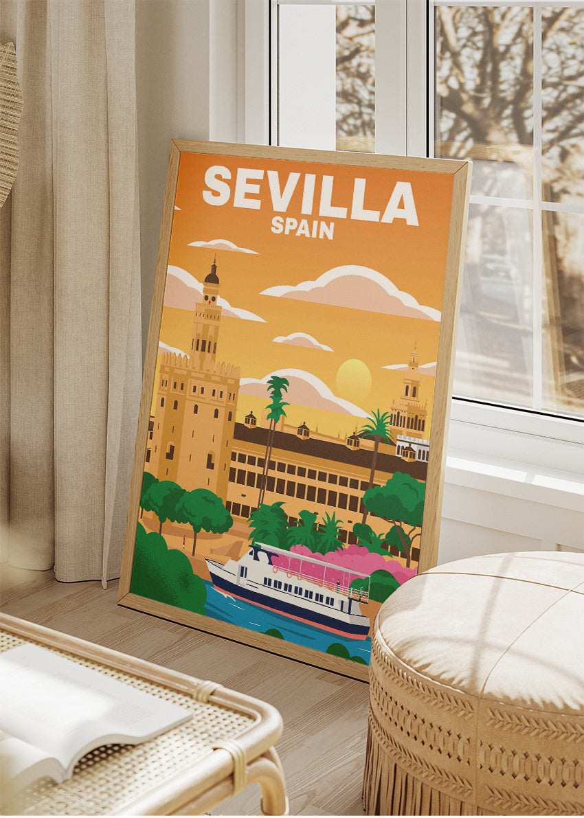 Sevilla Spain Poster & Canvas Print – Illustrated Andalusia Cityscape Art