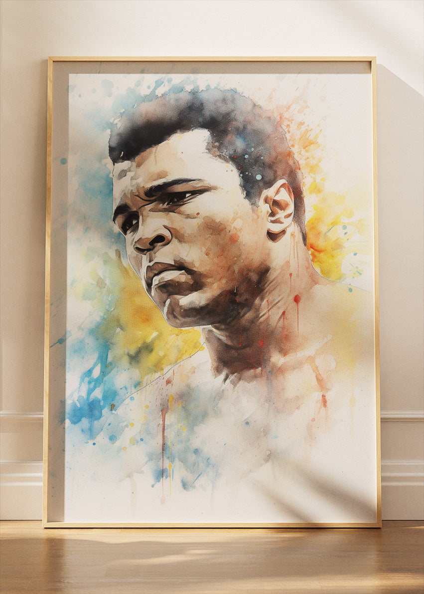 Muhammad Ali Watercolor Portrait Poster & Canvas Art Print – Iconic Boxing Legend Wall Art