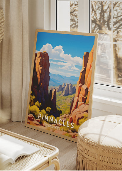 Pinnacles National Park Poster & Canvas Print – California Rock Formations Landscape Illustration Wall Art