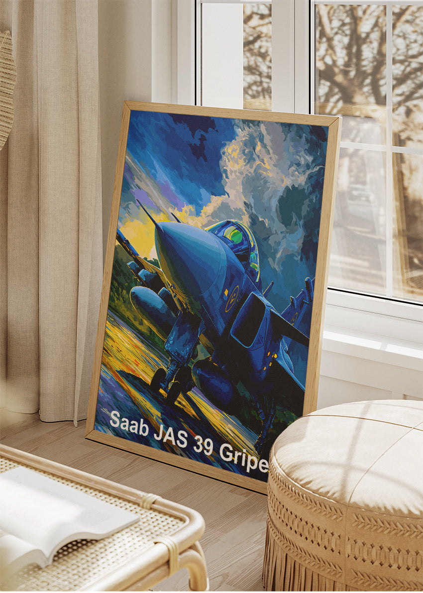 Saab JAS 39 Gripen Poster & Canvas Print – Vibrant Illustrated Fighter Jet Art