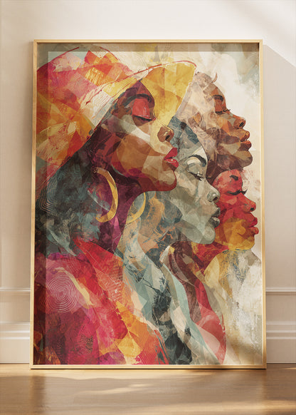 Abstract African Women Wall Art – Colourful Contemporary Portrait Canvas Print & Modern Cultural Statement Poster for Living Room Decor UK