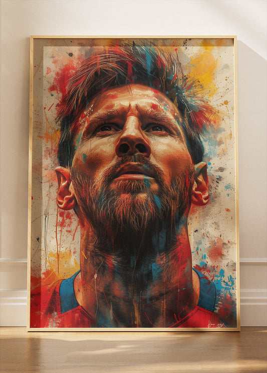 Lionel Messi Expressive Portrait Wall Art | Iconic Football Legend Poster & Canvas