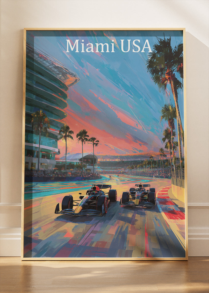 Miami USA Formula 1 Sunset Racing Canvas Print & Poster – AI PRINT LAB