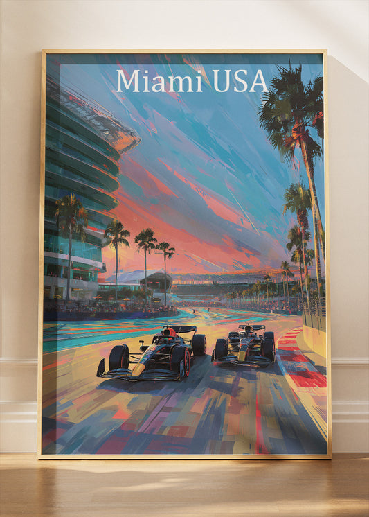 Miami USA Formula 1 Sunset Racing Canvas Print & Poster – AI PRINT LAB