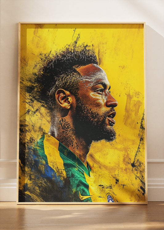 Neymar Brazil Expressive Portrait Wall Art | Iconic Football Legend Poster & Canvas