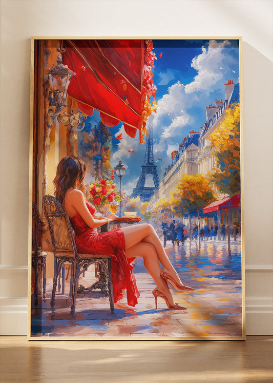 Paris Café Wall Art – Eiffel Tower Cityscape Canvas Print & Romantic French Street Poster for Living Room Decor UK