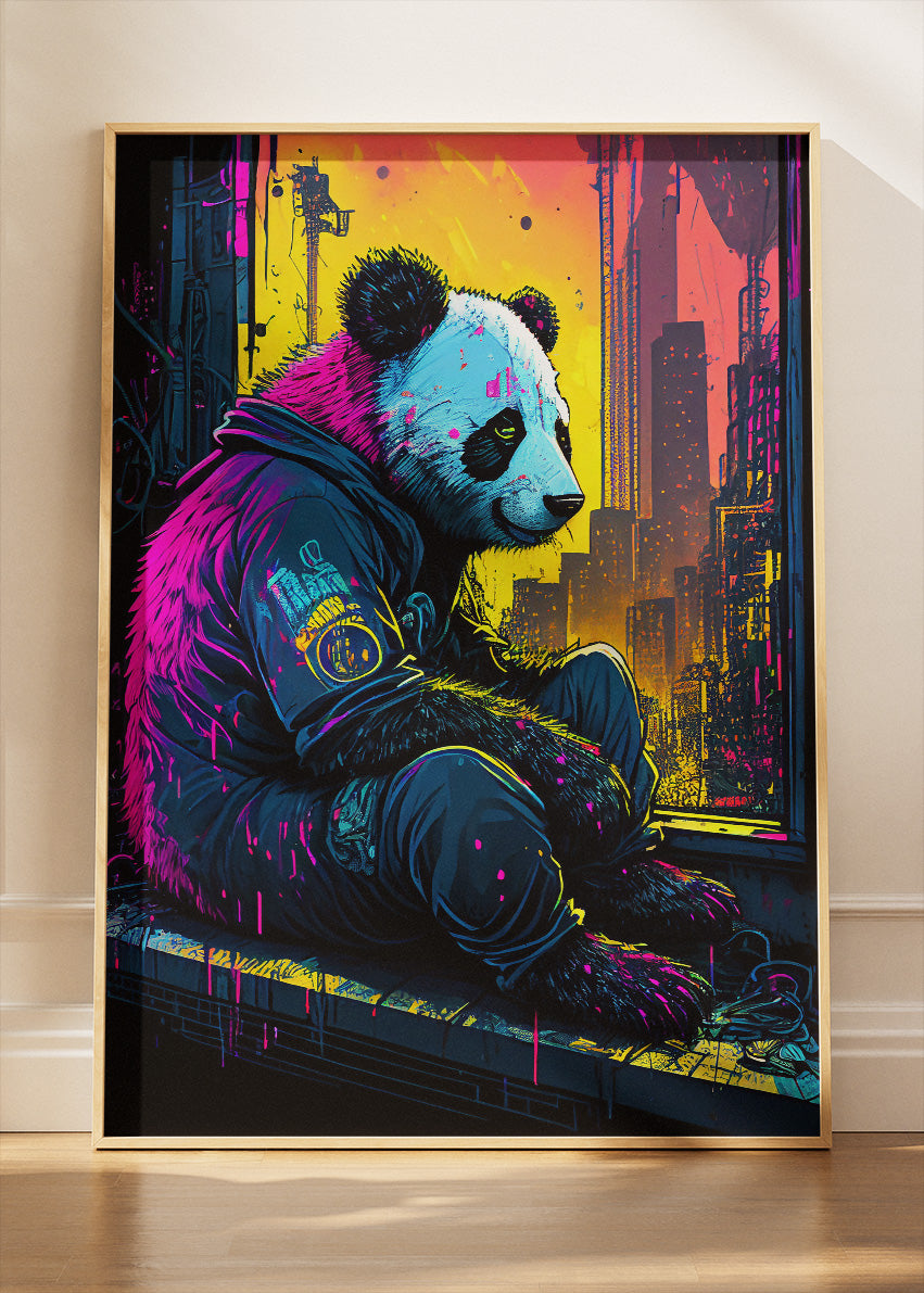 Cyberpunk Panda Poster & Canvas Print – Neon Street Art Animal Illustration