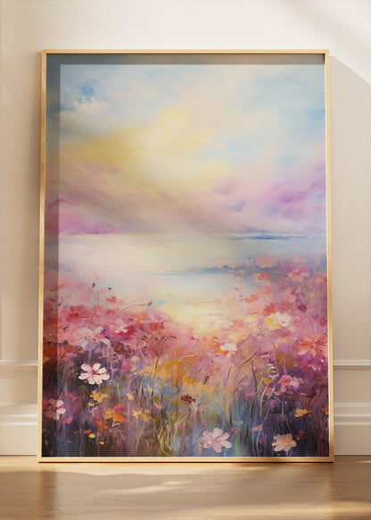 Pastel Floral Horizon – Dreamy Sunset Meadow Canvas & Poster Print – AI PRINT LAB