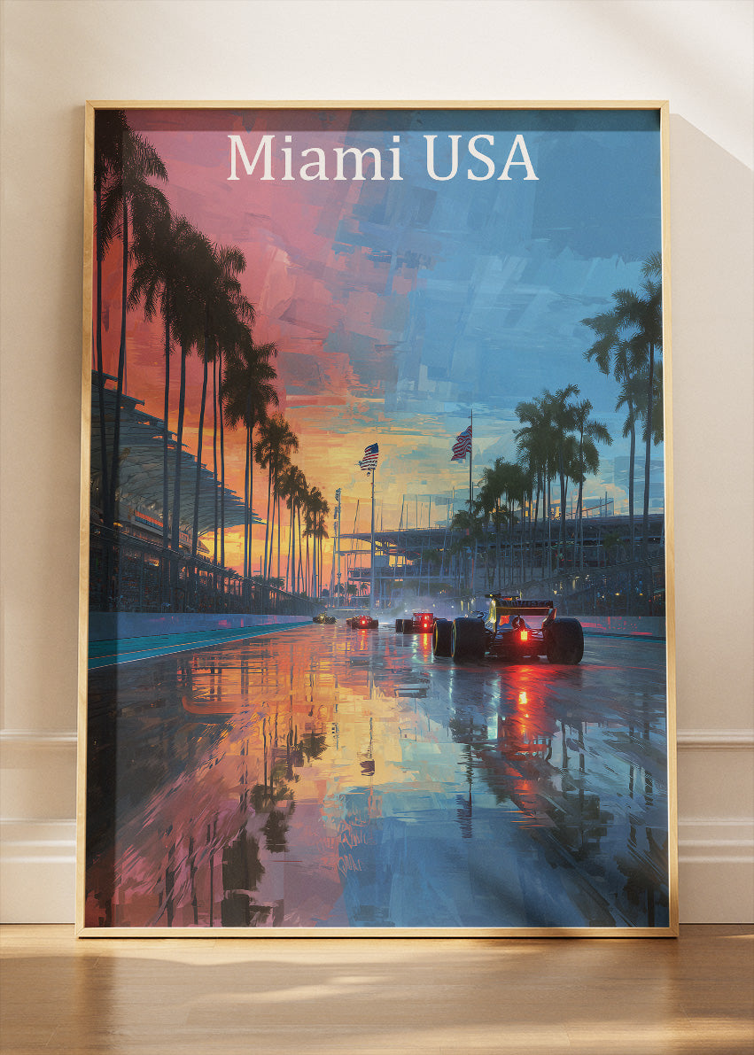 Miami USA Formula 1 Night Reflections Canvas Print & Poster – AI PRINT LAB