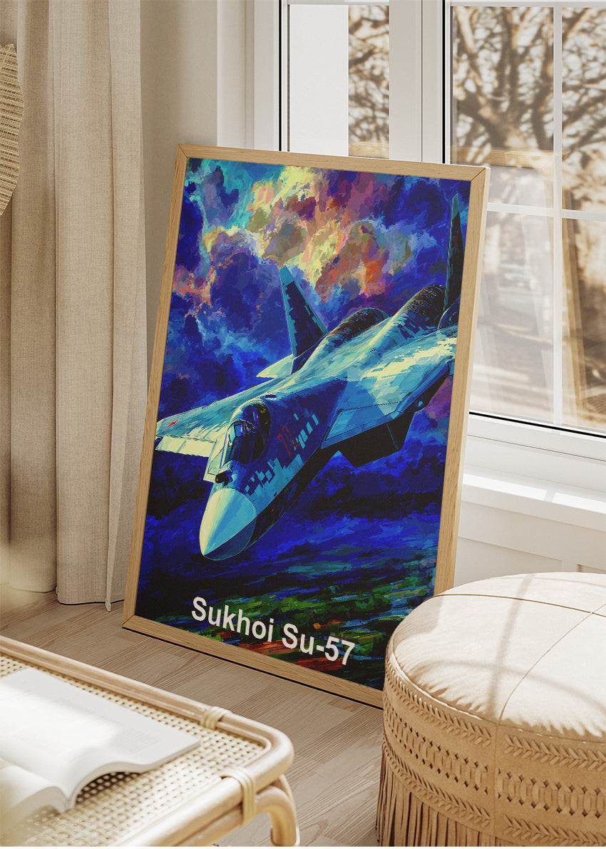 Sukhoi Su-57 Poster & Canvas Print – Dynamic Illustrated Stealth Jet Art