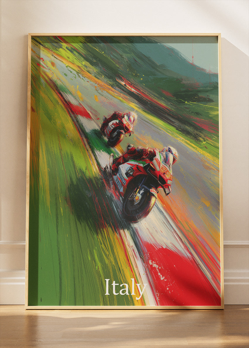 Italy Motorcycle Racing Corner Motion Wall Art Poster & Canvas