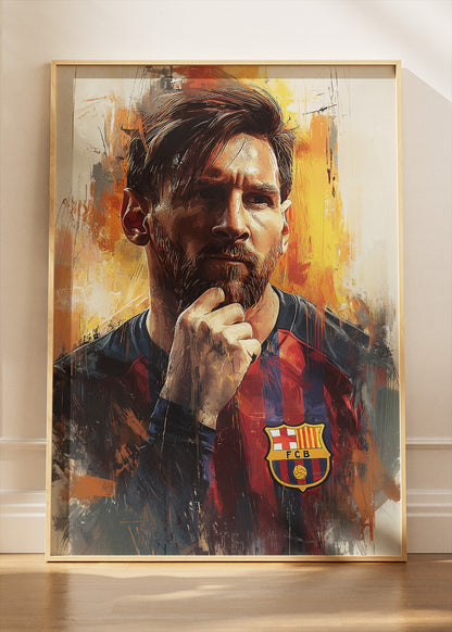 Lionel Messi Barcelona Expressive Portrait Wall Art | Iconic Football Poster & Canvas