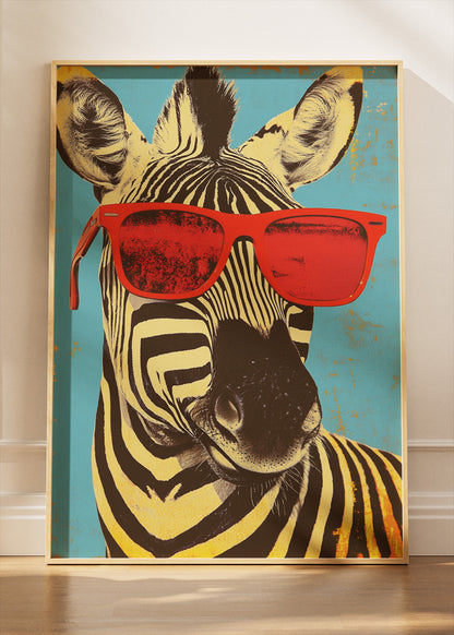 Cool Zebra Pop Art Poster & Canvas Print – Retro Sunglasses Animal Wall Art