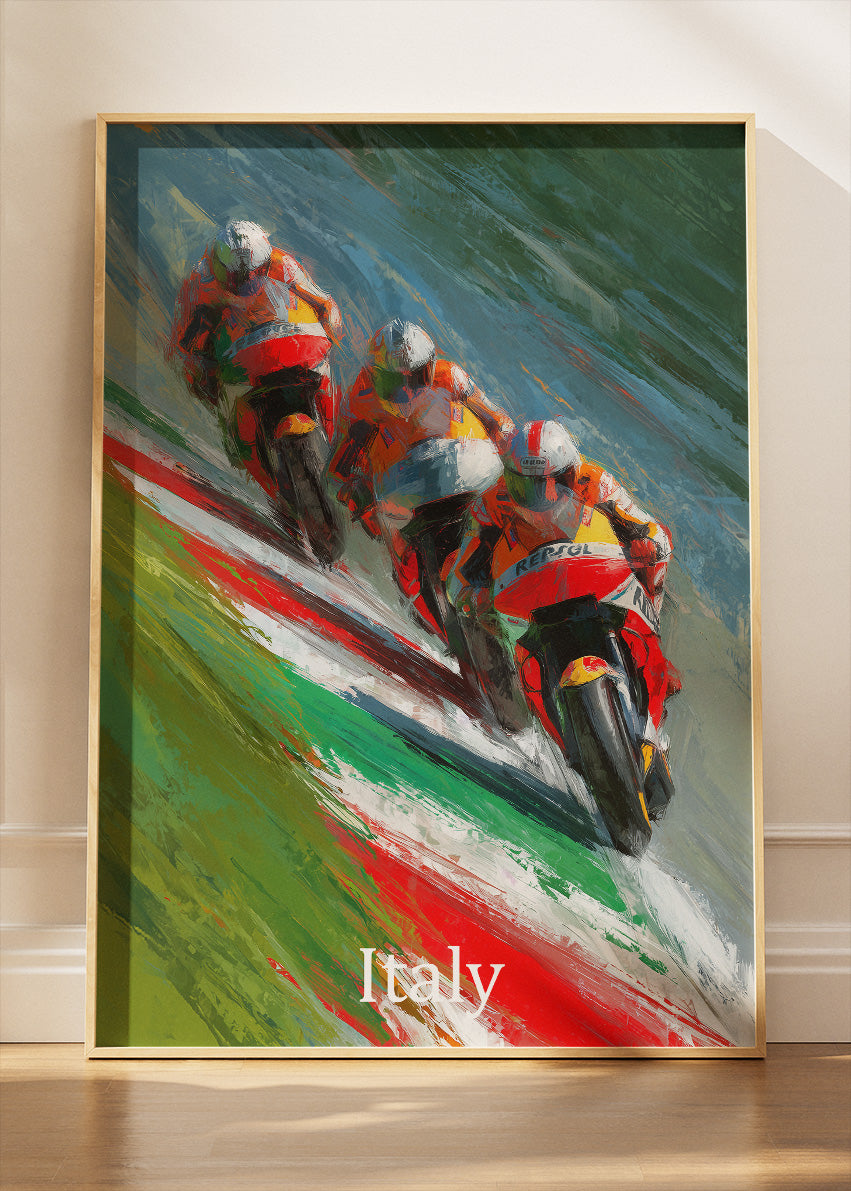 Italy Motorcycle Racing Team Motion Wall Art Poster & Canvas