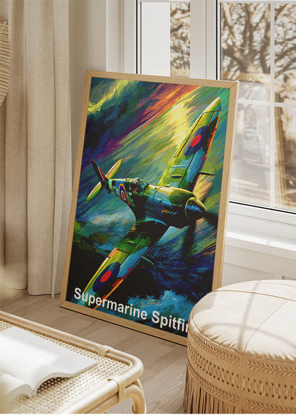 Supermarine Spitfire Poster & Canvas Print – Dynamic Illustrated WWII Fighter Art