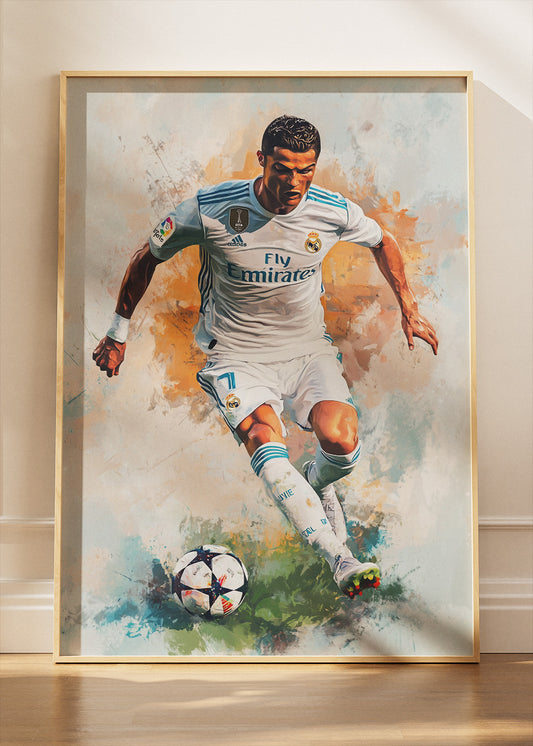 Cristiano Ronaldo Real Madrid Dribble Action Wall Art | Iconic Football Poster & Canvas