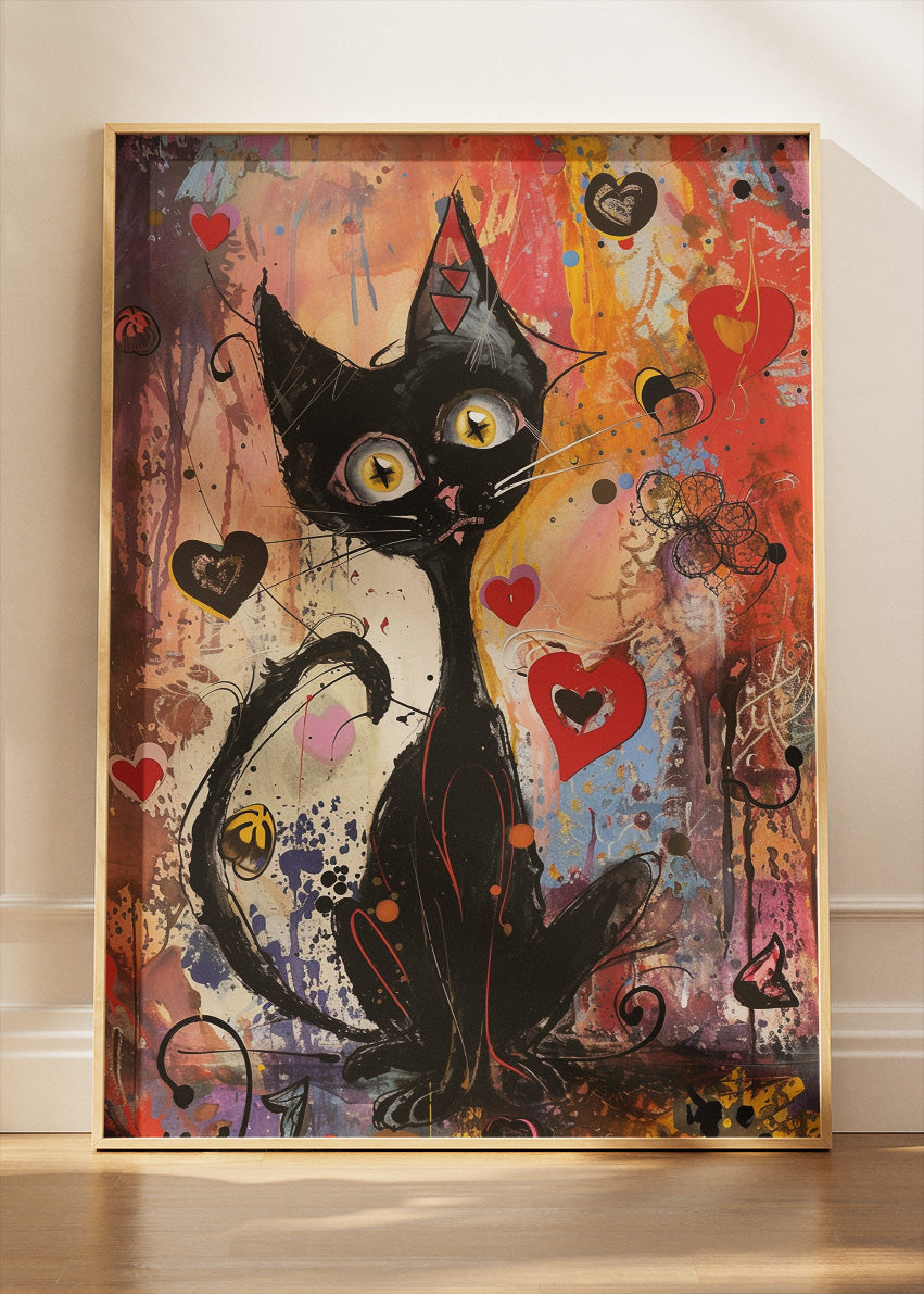 Graffiti Black Cat Poster & Canvas Print – Colorful Urban Street Art Cat Illustration