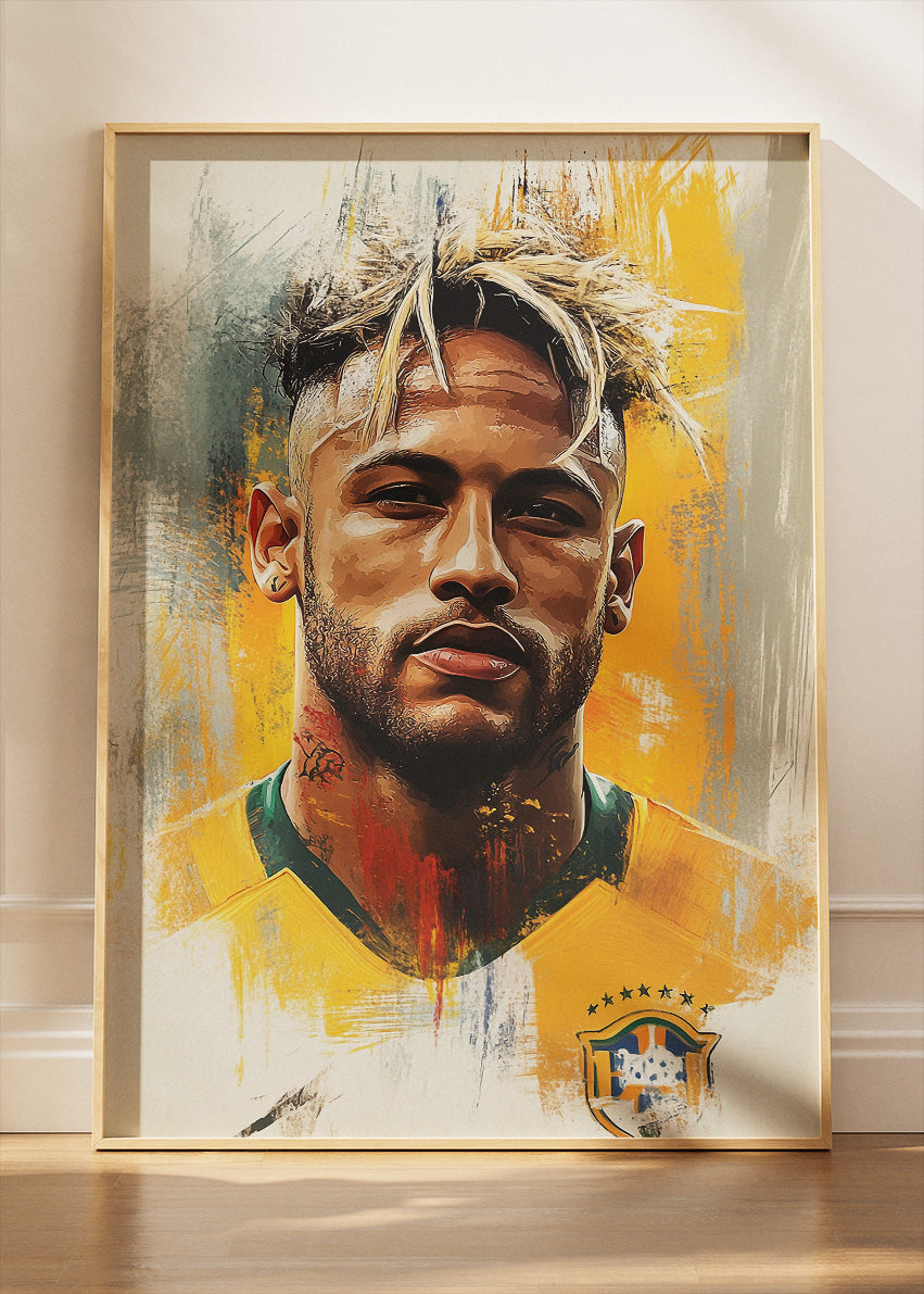 Neymar Brazil Expressive Portrait Wall Art | Iconic Football Poster & Canvas