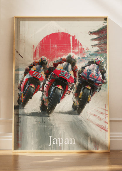 Japan Motorcycle Racing Rising Sun Formation Wall Art Poster & Canvas
