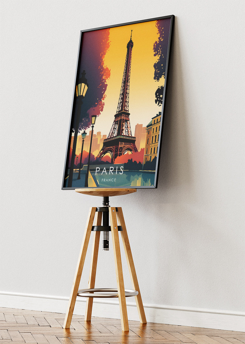 Paris France Poster & Canvas Print – Vintage Sunset Eiffel Tower Art