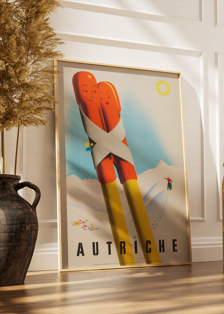 Autriche Vintage Ski Poster & Canvas Print – Retro Austrian Winter Travel Artwork