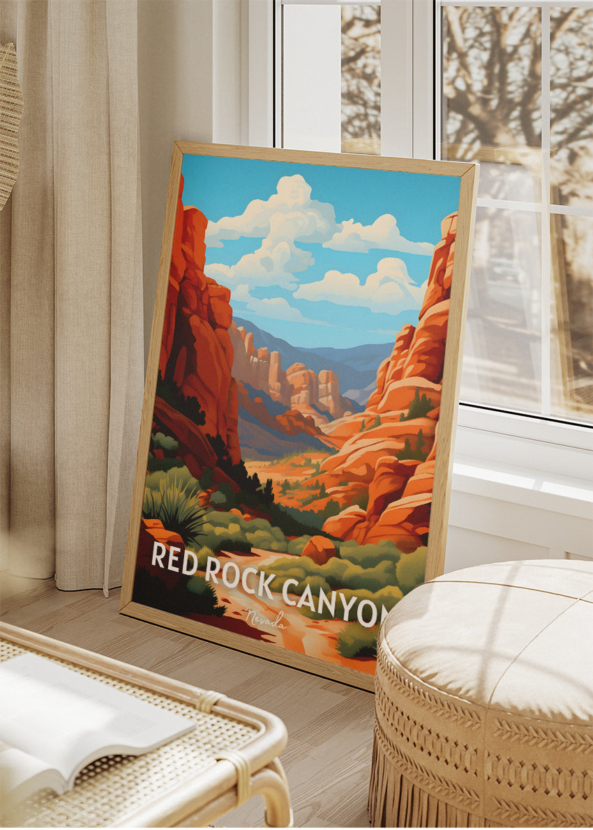Red Rock Canyon Poster & Canvas Print – Nevada Desert Canyon Landscape Illustration Wall Art